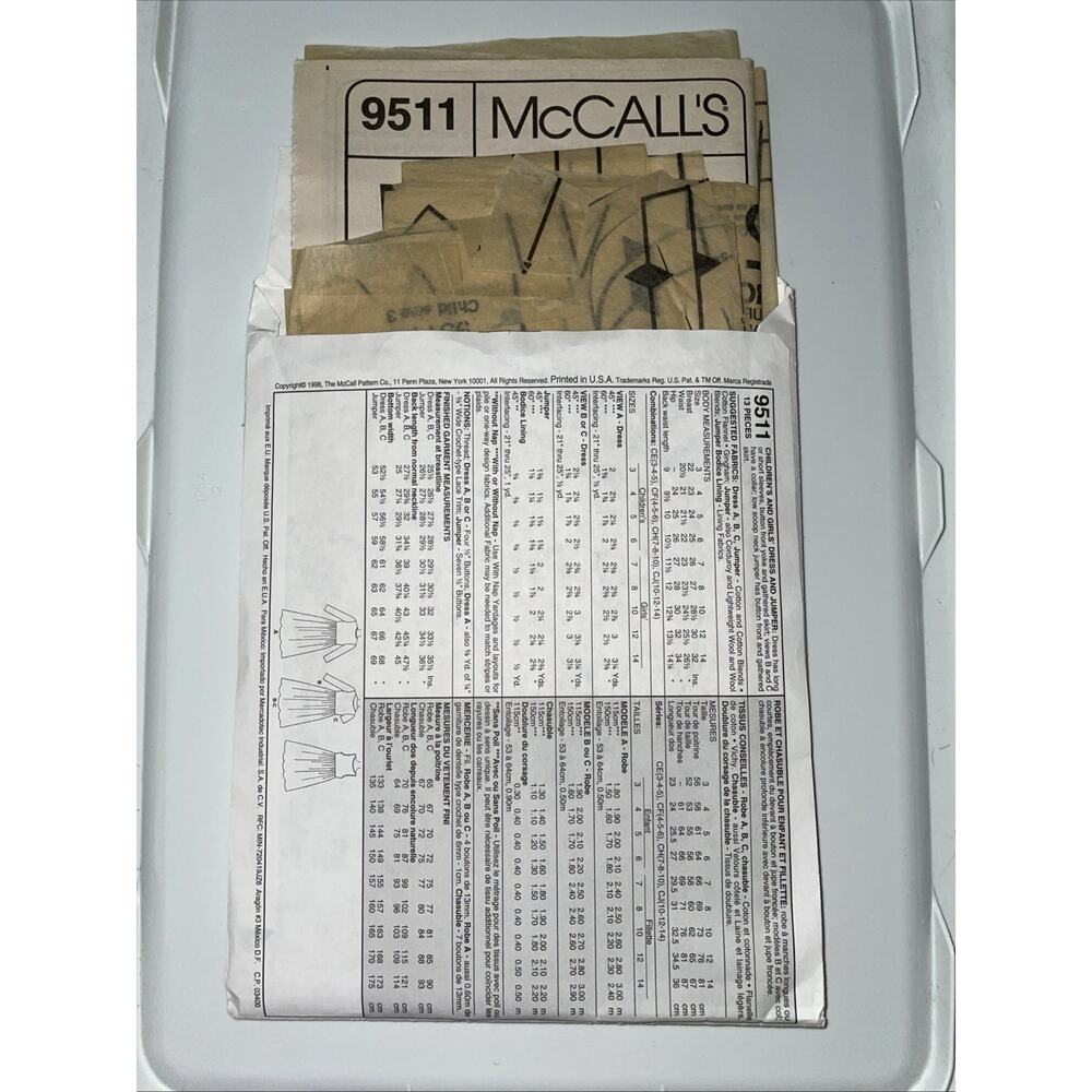 Vintage McCalls 9511 SEWING Pattern Girls 1990s Dress Jumper Easy 3-4-5 Cut - Picture 2 of 3